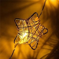 10'lu Metal Rattan Yıldız Işık Zinciri Gold