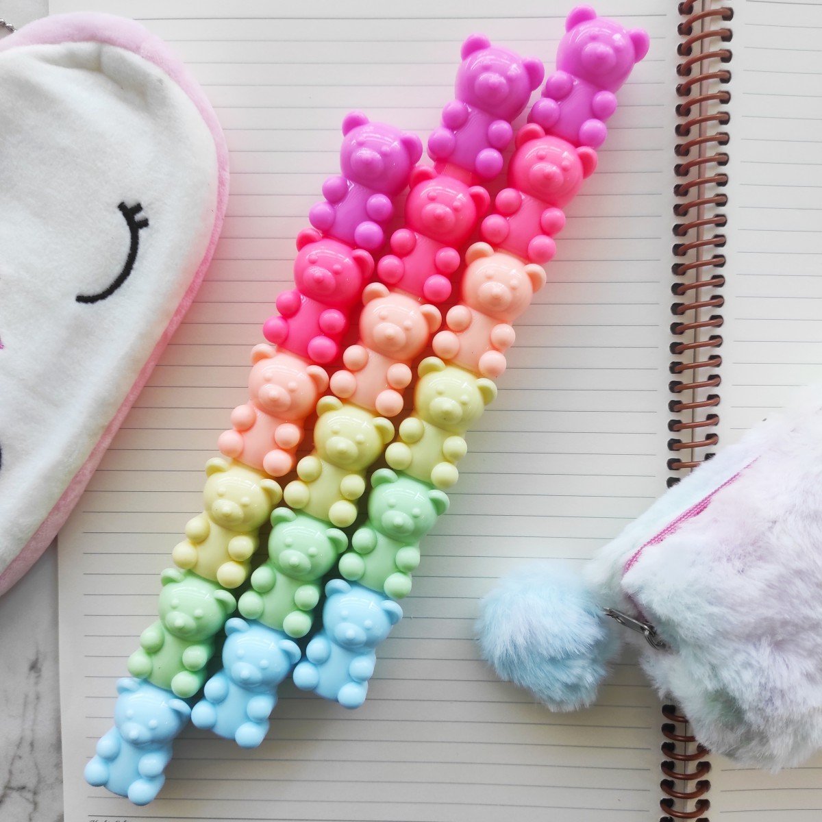 5li Sevimli Ayıcık Fosforlu Kalem Seti