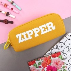 Turuncu-Sarı Kumaş Büyük Fermuarlı Geniş Zipper Kalemlik