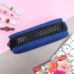 Mavi-Siyah Kumaş Büyük Fermuarlı Geniş Zipper Kalemlik