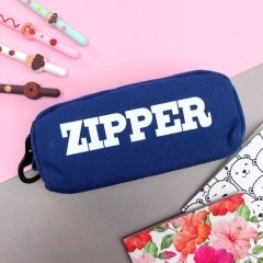 Mavi-Siyah Kumaş Büyük Fermuarlı Geniş Zipper Kalemlik