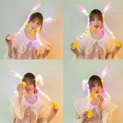 3 Fonksiyonlu Led Işıklı  Pompalı Hareketli Peluş Tavşan Kulağı Taç Saç Bandı