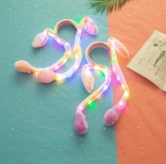 3 Fonksiyonlu Led Işıklı  Pompalı Hareketli Peluş Tavşan Kulağı Taç Saç Bandı