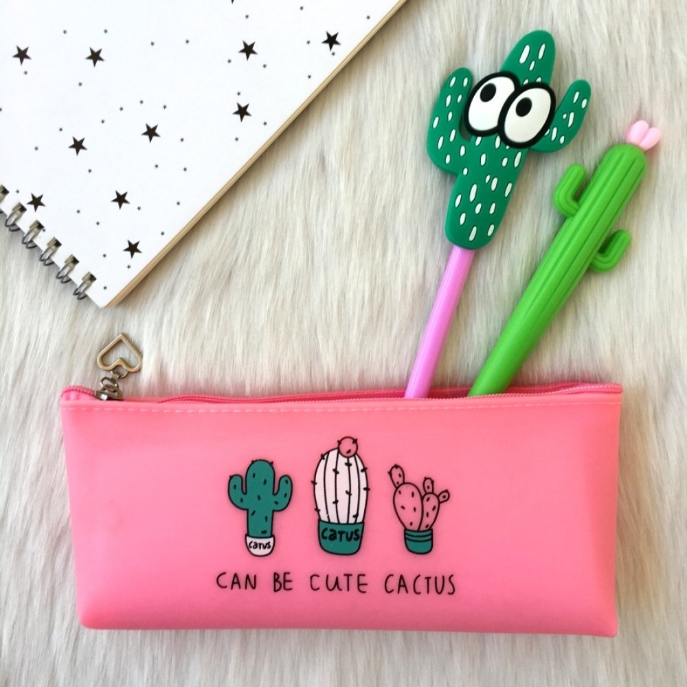 Cute Cactus Pembe Silikon Kalemlik