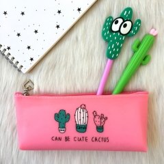 Cute Cactus Pembe Silikon Kalemlik