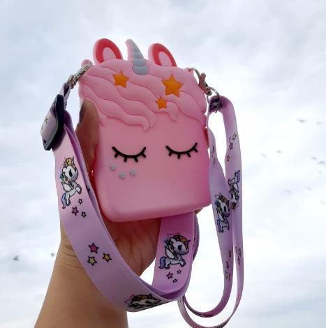 Unicorn Tasarım Silikon Omuz Askılı Çanta Açık Pembe