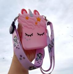 Unicorn Tasarım Silikon Omuz Askılı Çanta Açık Pembe