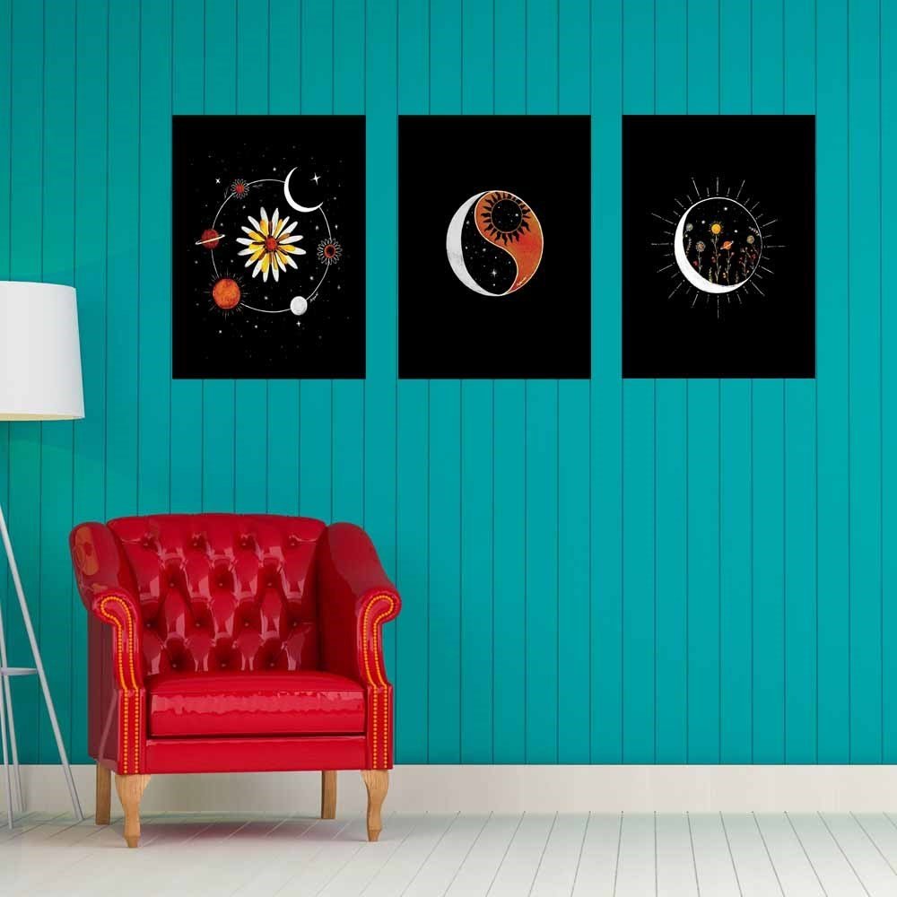 Ying Yang Gezegen Ahşap Tasarım Duvar Panosu 3'lü