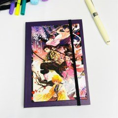 Demon Slayer Mor Tasarımlı Lastikli Defter