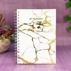 Altın Yaldızlı Beyaz Mermer Tasarımlı Konuşan Ajanda