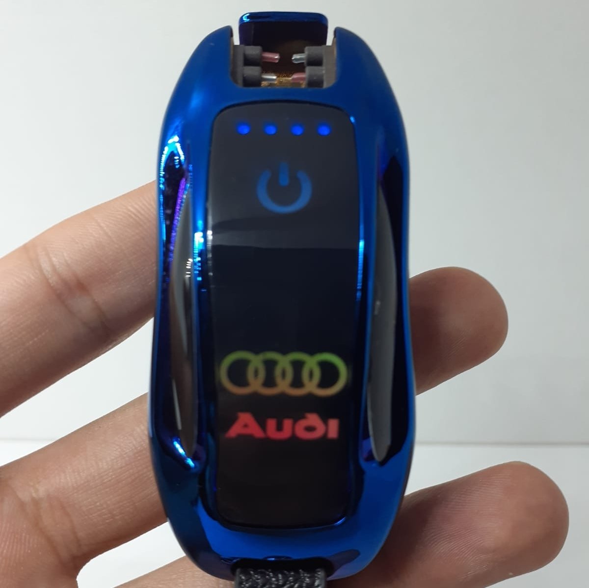 Mavi Audi Araba Anahtarlık Dokunmatik Çakmak Hareketli Led Dijital Göstergeli Şarjlı
