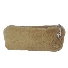 Açık Kahverengi Peluş Kalemlik El Çantası Cüzdan Peluş Tüylü Kalem Kutusu
