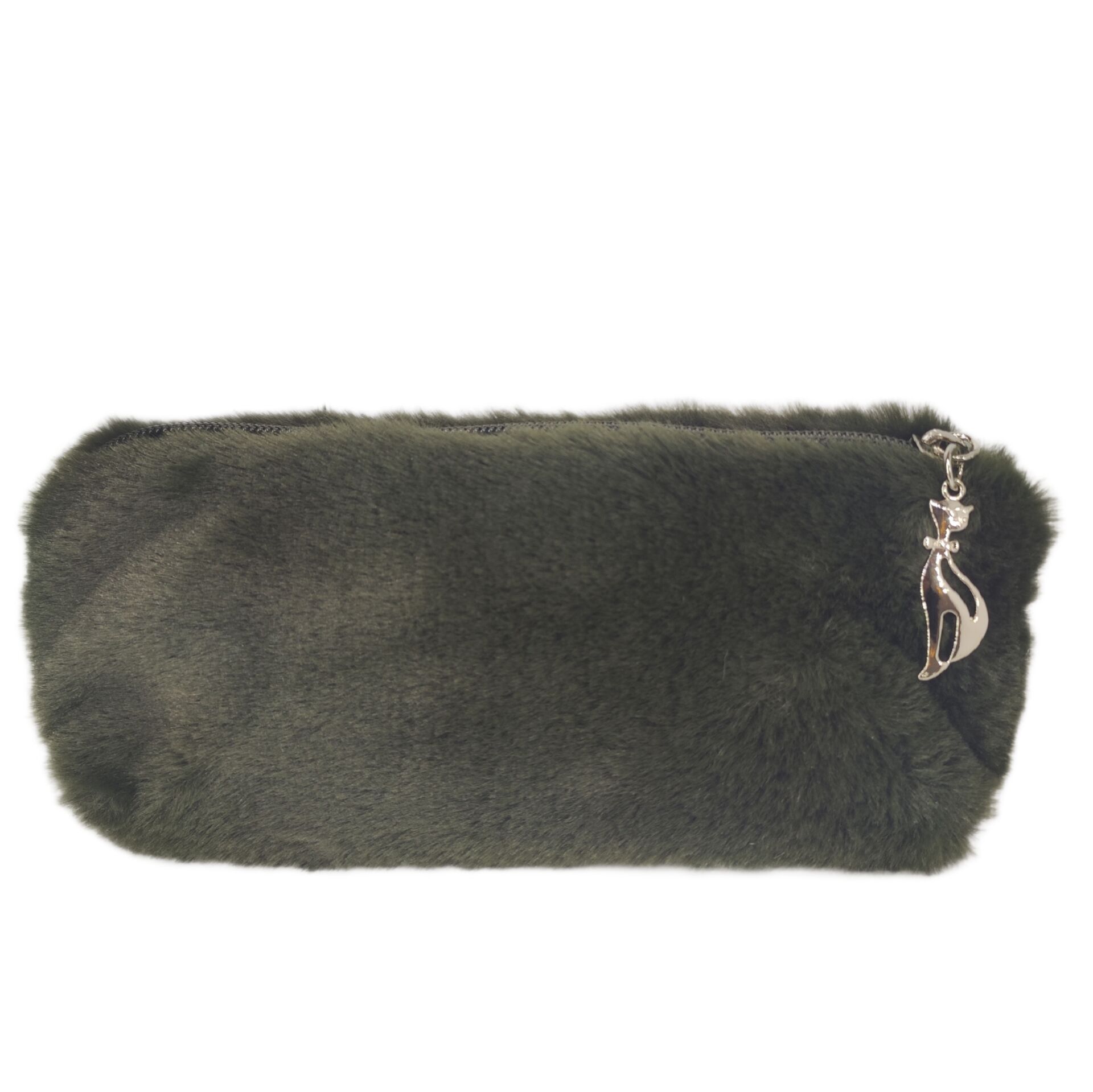 Haki Yeşil Peluş Kalemlik El Çantası Cüzdan Peluş Tüylü Kalem Kutusu