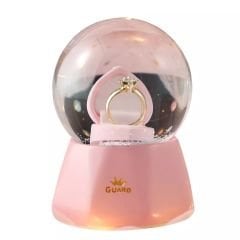 Tek Taş Pırlanta Yüzük Kar Küresi Orta Boy Işıklı Müzikli Kar Küresi