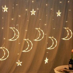 Saçaklı Ay Yıldız Perde Led Işıklar Animasyonlu