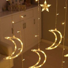 Saçaklı Ay Yıldız Perde Led Işıklar Animasyonlu