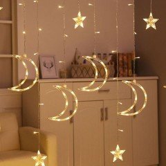 Saçaklı Ay Yıldız Perde Led Işıklar Animasyonlu