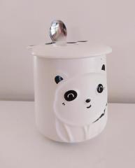 Seramik Panda Kupa Kapaklı Kaşıklı Bardak