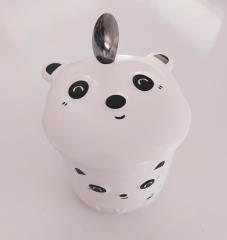 Seramik Panda Kupa Kapaklı Kaşıklı Bardak