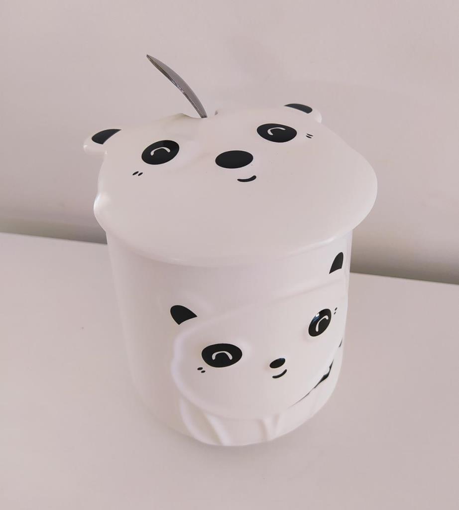 Seramik Panda Kupa Kapaklı Kaşıklı Bardak