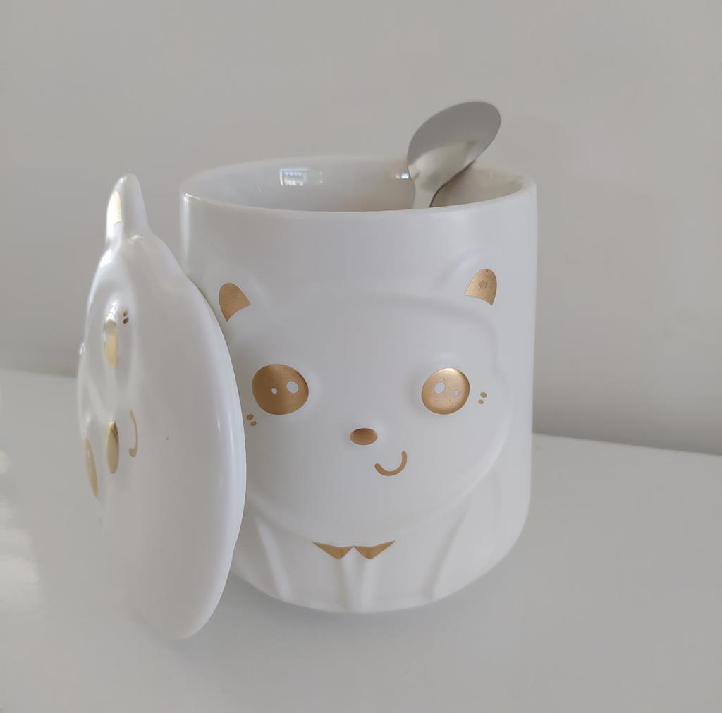 Panda Kupa Kapaklı Kaşıklı Bardak