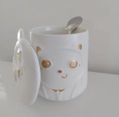 Panda Kupa Kapaklı Kaşıklı Bardak