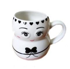 Şapkalı Kız Papyon Kupa Seramik Kahve Fincan Sevimli Kupa