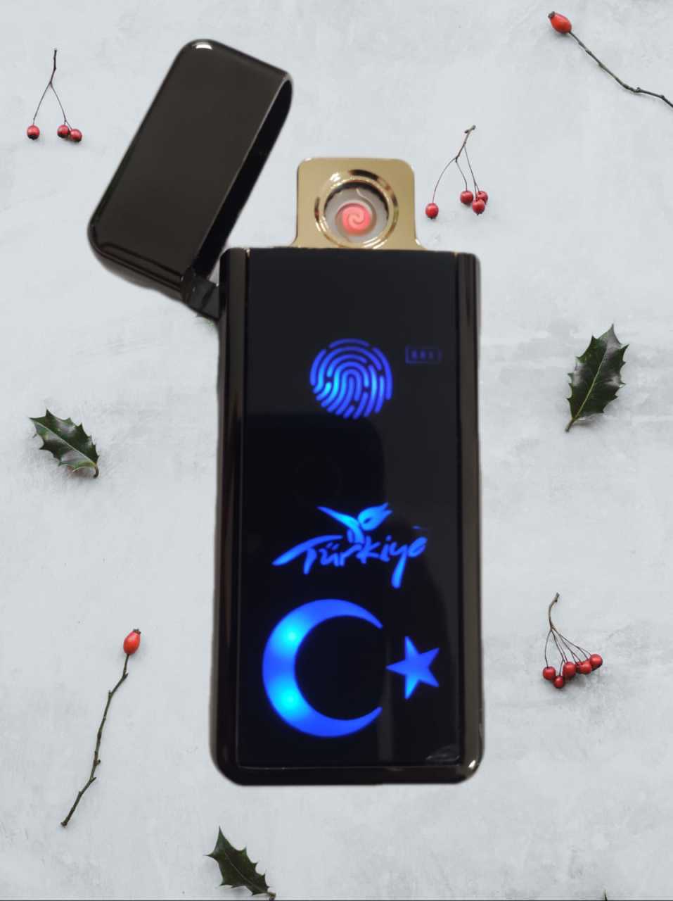 Dokunmatik Parmak İzli Türkiye Led Ekran Dijital Göstergeli Şarjlı Çakmak