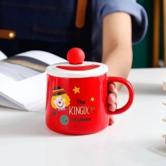 Palyaço Kupa Seramik Kapaklı Kaşıklı Bardak Kırmızı