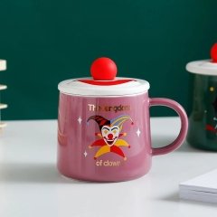 Palyaço Kupa Seramik Kapaklı Kaşıklı Bardak Mor