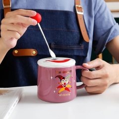 Palyaço Kupa Seramik Kapaklı Kaşıklı Bardak Mor