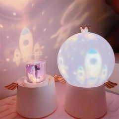 Pembe Melek Projektör Müzik Kutusu Dönen Şarjlı Star Master Gece Lambası