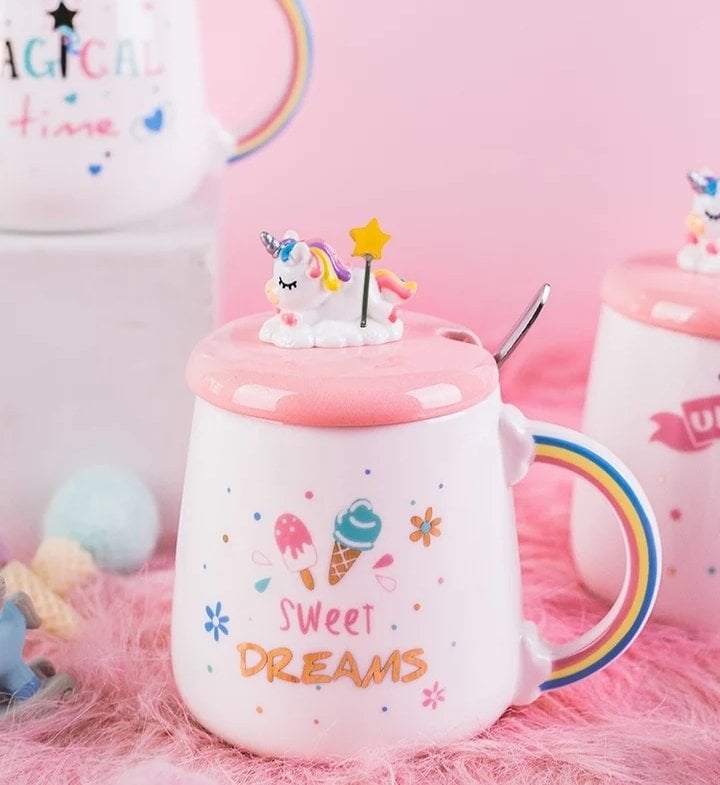 Unicorn 3D Kapaklı Seramik Kupa Bardak