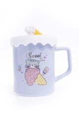 Dondurma Kupa Seramik Kapaklı Kaşıklı Bardak Mor