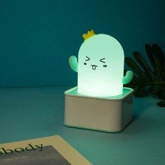 Sese ve Dokunmaya Duyarlı Silikon Sevimli Kaktüs Gece Lambası
