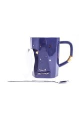 Moon Gökyüzü Tasarım Seramik Kapaklı Kaşıklı Kupa Bardak