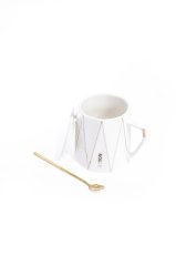 Luxury Kaşıklı Kapaklı Seramik Kupa Bardak Beyaz