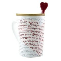 100 Dilde Seni Seviyorum Yazılı Kapaklı Kaşıklı Kupa Bardak