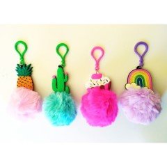 Renkli Ponponlu Büyük Klipsli Anahtarlık