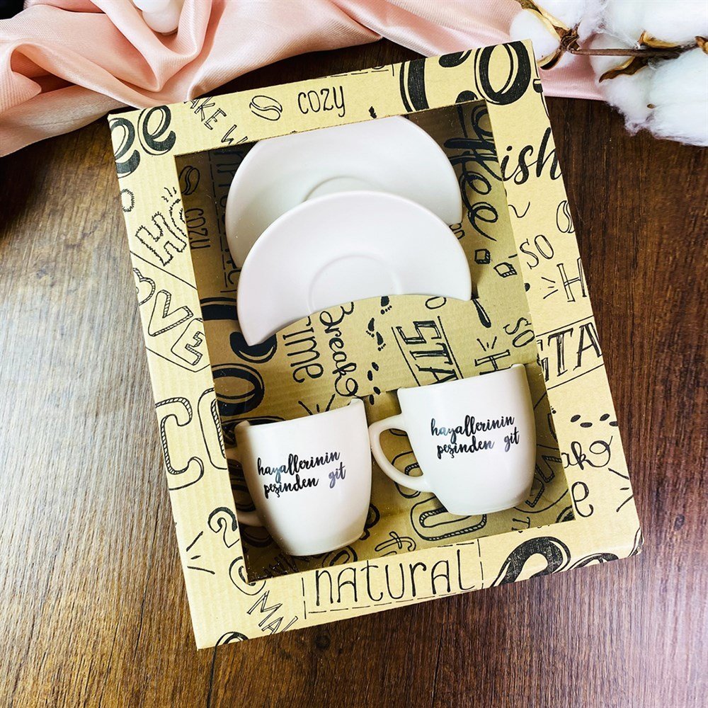 Özel Kutulu Hayallerinin Peşinden Git Türk Kahvesi Fincanı Seti