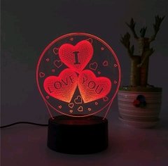 3D I Love You Kalp Ledli Gece Lambası Renk Değiştiren