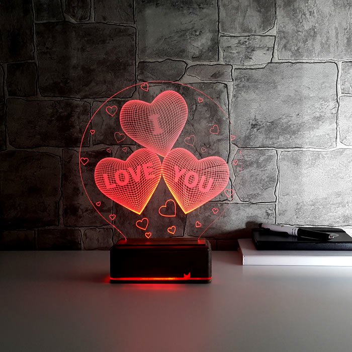 3D I Love You Kalp Ledli Gece Lambası Renk Değiştiren