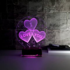 3D I Love You Kalp Ledli Gece Lambası Renk Değiştiren