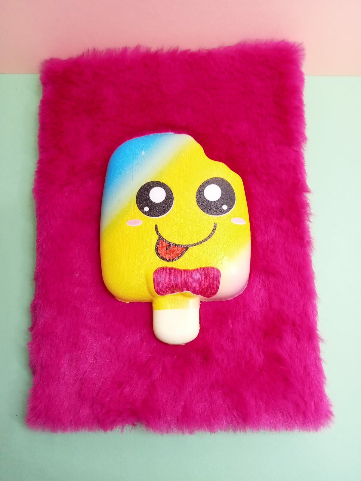 Pembe Dondurma Squishy Peluş Çizgili Defter A5