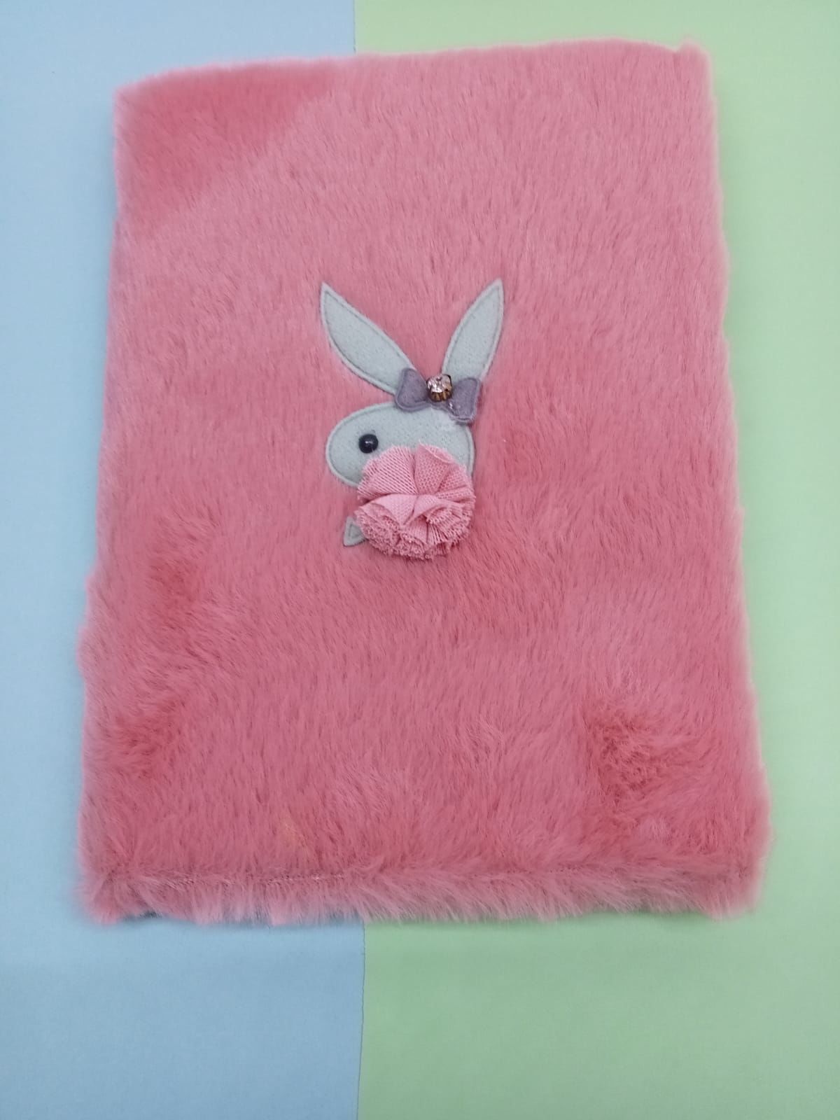 Gül Kurusu Tavşan Peluş Çizgili Defter A5