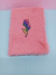 Gül Kurusu Renkli Gül Peluş Çizgili Not Defteri