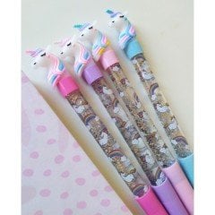 Simli Sulu Unicorn Desenli Işıksız Jel Mürekkep Kalem