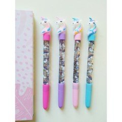 Simli Sulu Unicorn Desenli Işıksız Jel Mürekkep Kalem