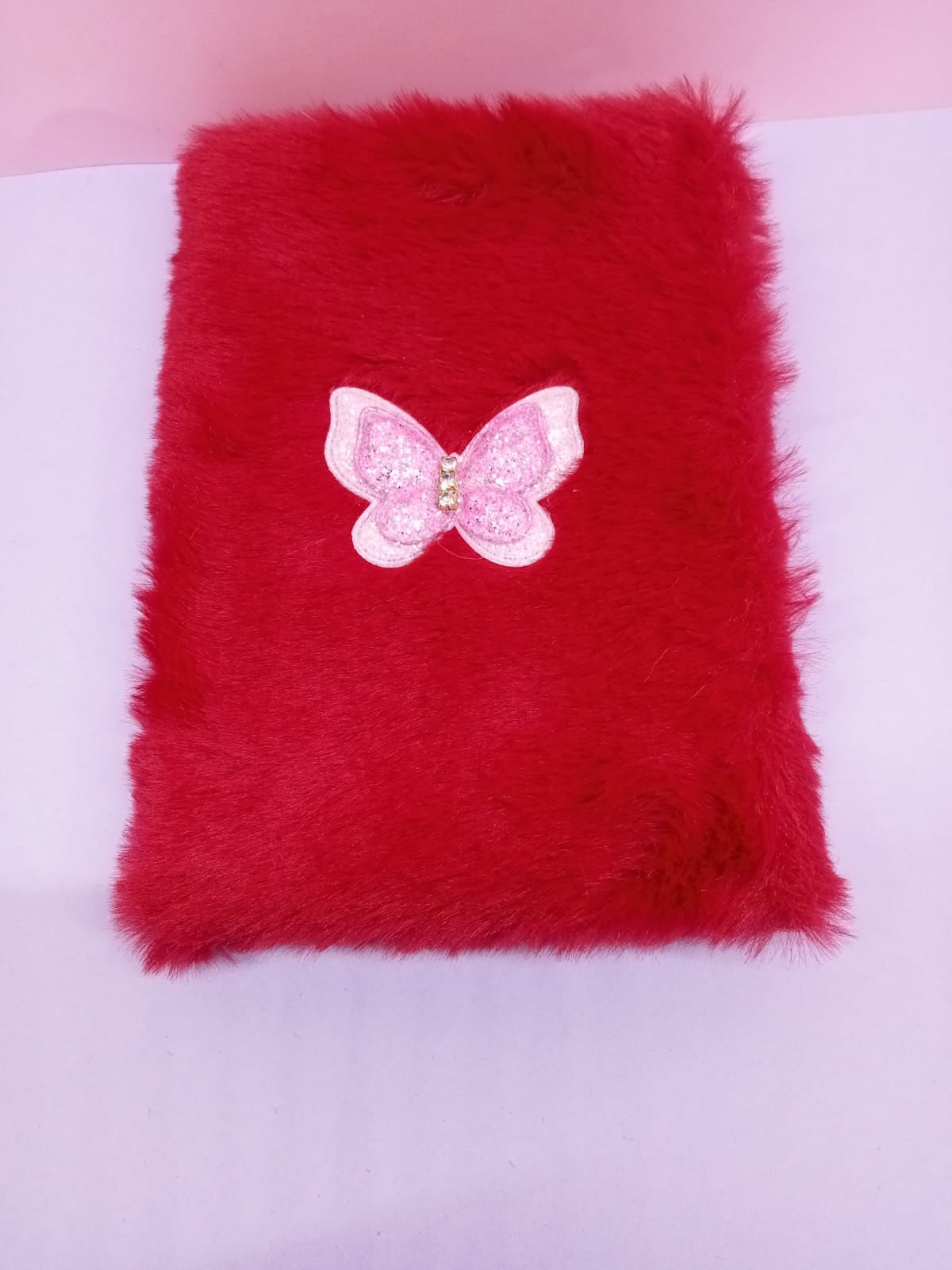 Kırmızı Kelebek Peluş Çizgili Not Defteri