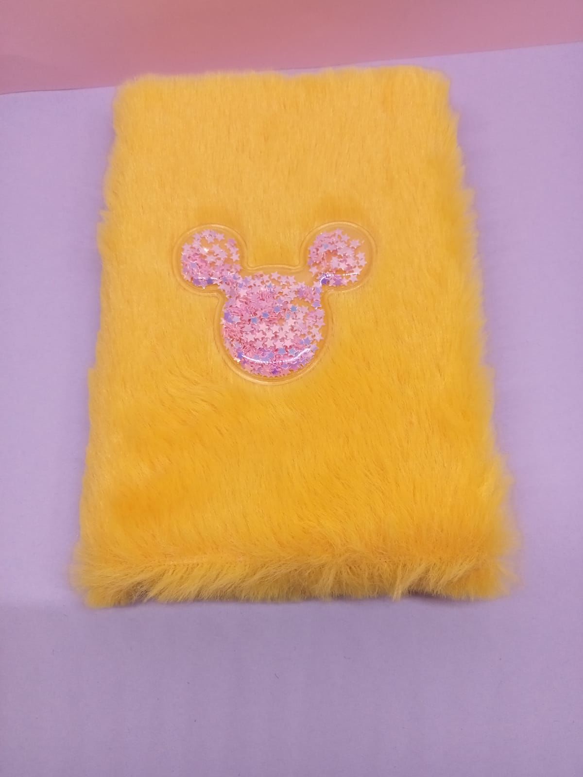 Sarı Pullu Mickey Mouse Peluş Çizgili Not Defteri